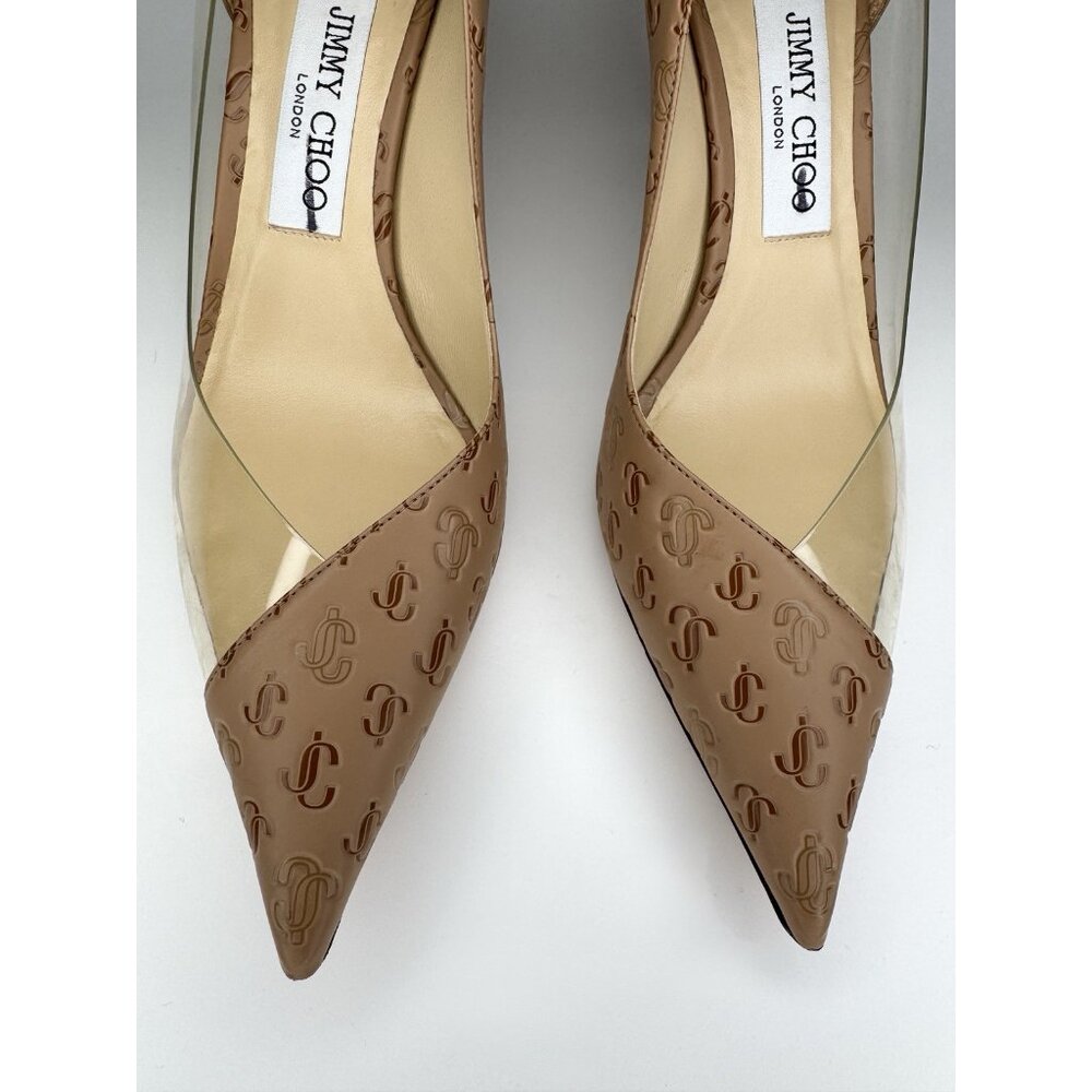 Jimmy Choo Cass 95 Leather & Vinyl Size Eu 37 US 7 Pump Beige Brown - Picture 9 of 13